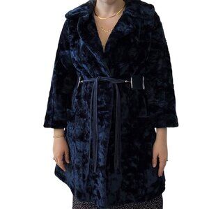 Vintage 1960s Glenkara by Glenoit Navy Blue Faux Fur Velvet Jacket Coat Made USA